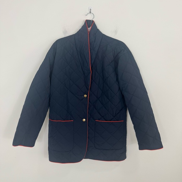 Kule The Connery Quilted Jacket Size Small Oversized Red Piping Brass Snap Coat - Picture 3 of 10